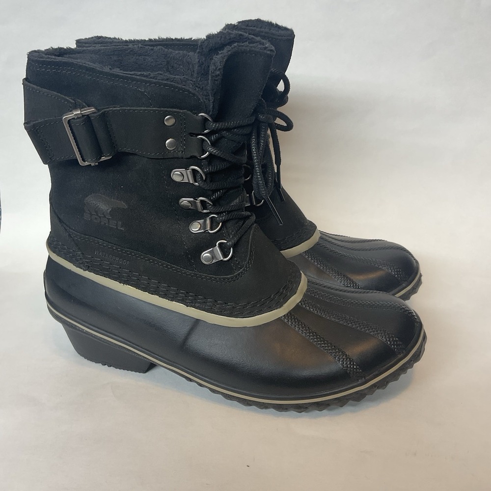 Sorel Fancy Lace II Womens Black Suede Waterproof Insulated Winter Boots Size 10